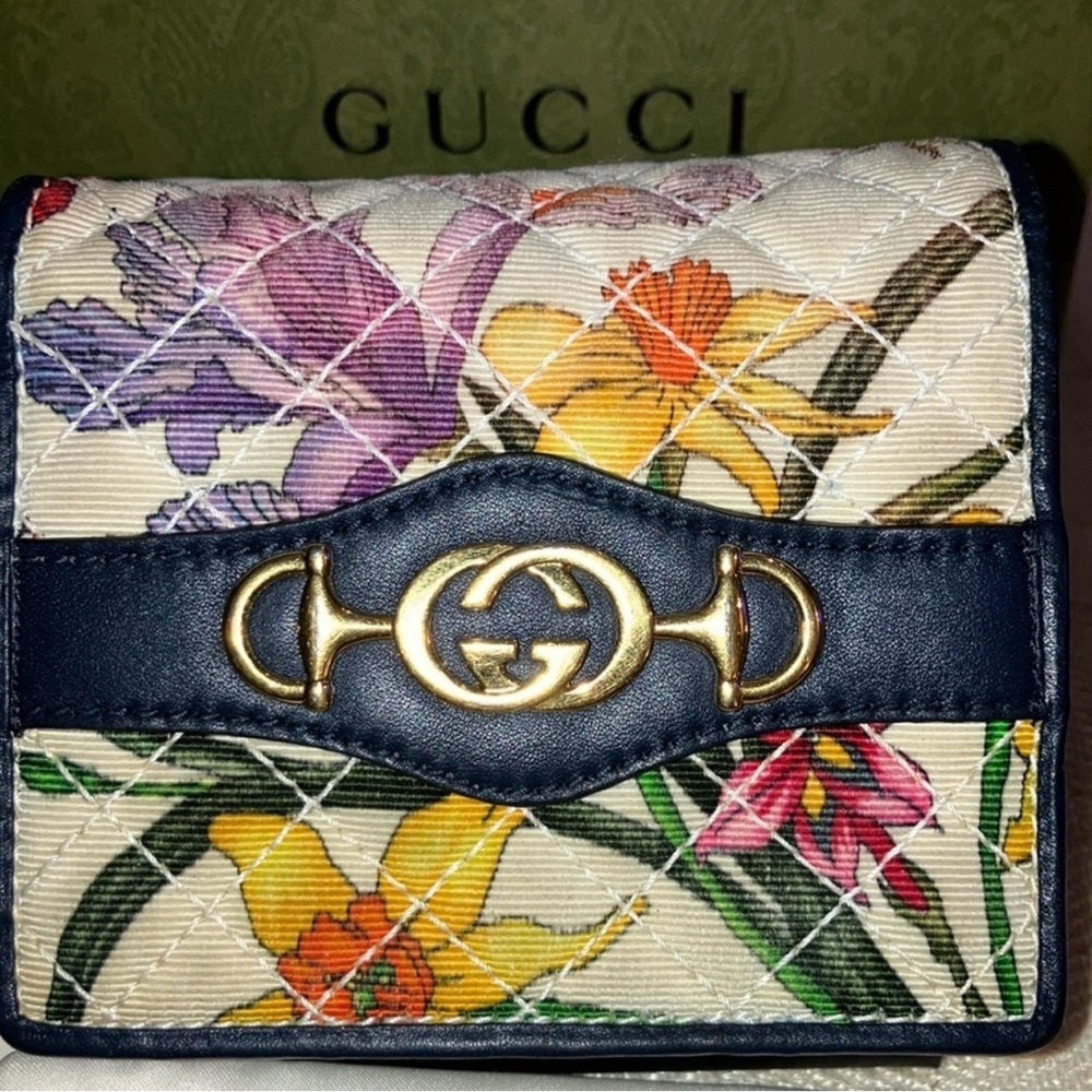 Full Inclusion! Gucci Horsebit GG Floral Trapuntata Multicolor Zumi Wallet - Picture 7 of 14